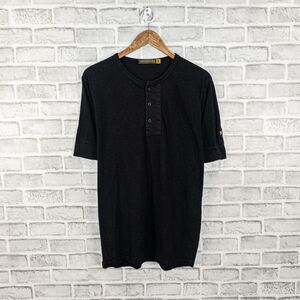 Johnson Motors Inc Men's Short Sleeve Henley Shirt in Black cotton sz Large
